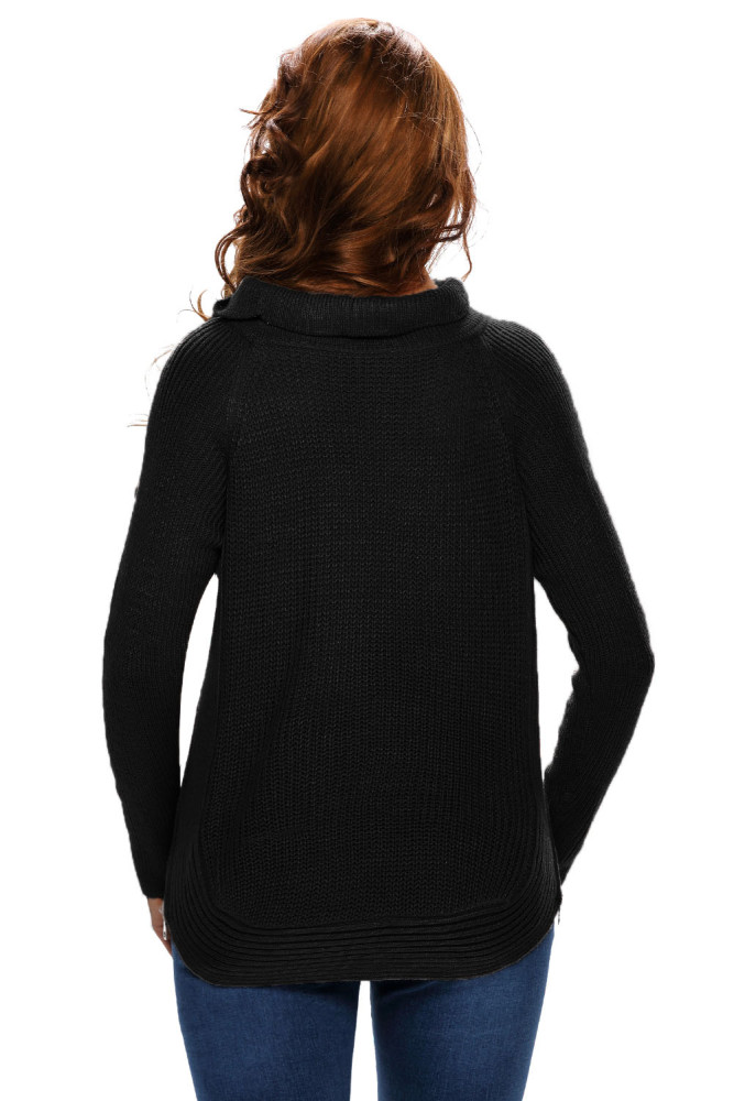 New Black High Neck Pullover Side Zipped Sweater Top