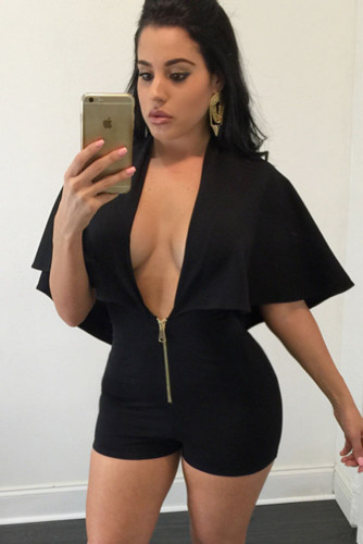 New Black Plunging Cape Romper