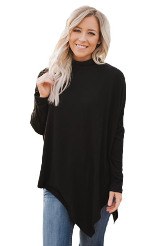 New Black Soft Faux Poncho High Neck Sweater