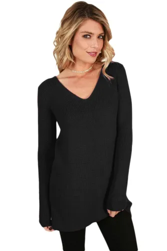 New Black Never Look Back Lace Up Sweater
