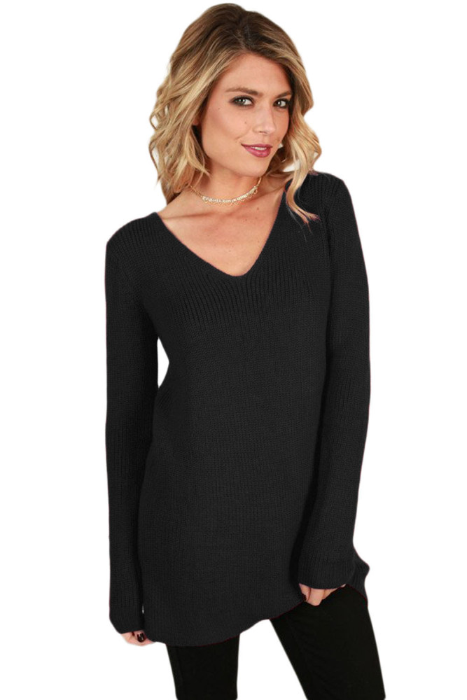 New Black Never Look Back Lace Up Sweater