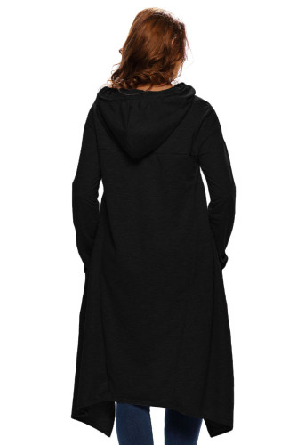 New Black Plain Drawstring Irregular Oversize Hoodie