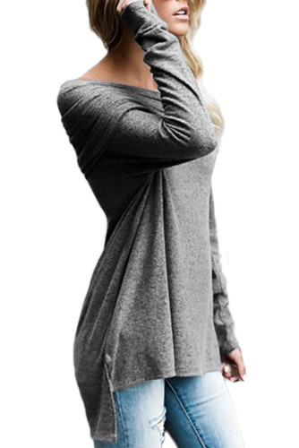 Grey Ruched Off Shoulder Long Sleeve Top