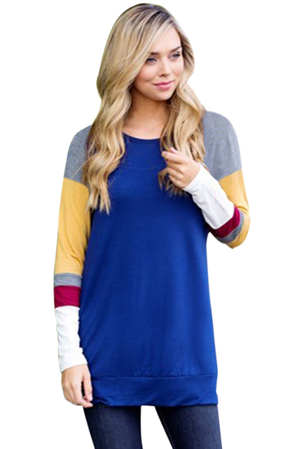 Multicolor Long Sleeve Royal Blue Sweatshirt
