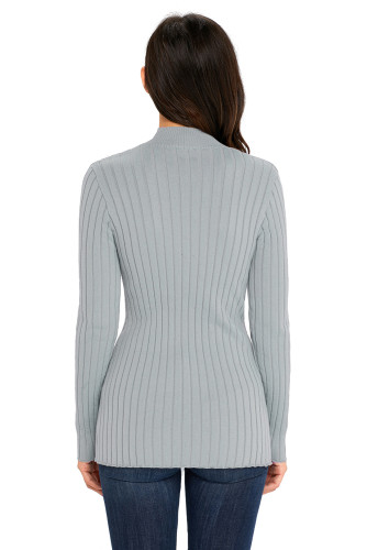 Gray Ribbed Choker Neck Sweater