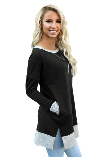 Black Side Pocket Elbow Patch Colorblock Tunic