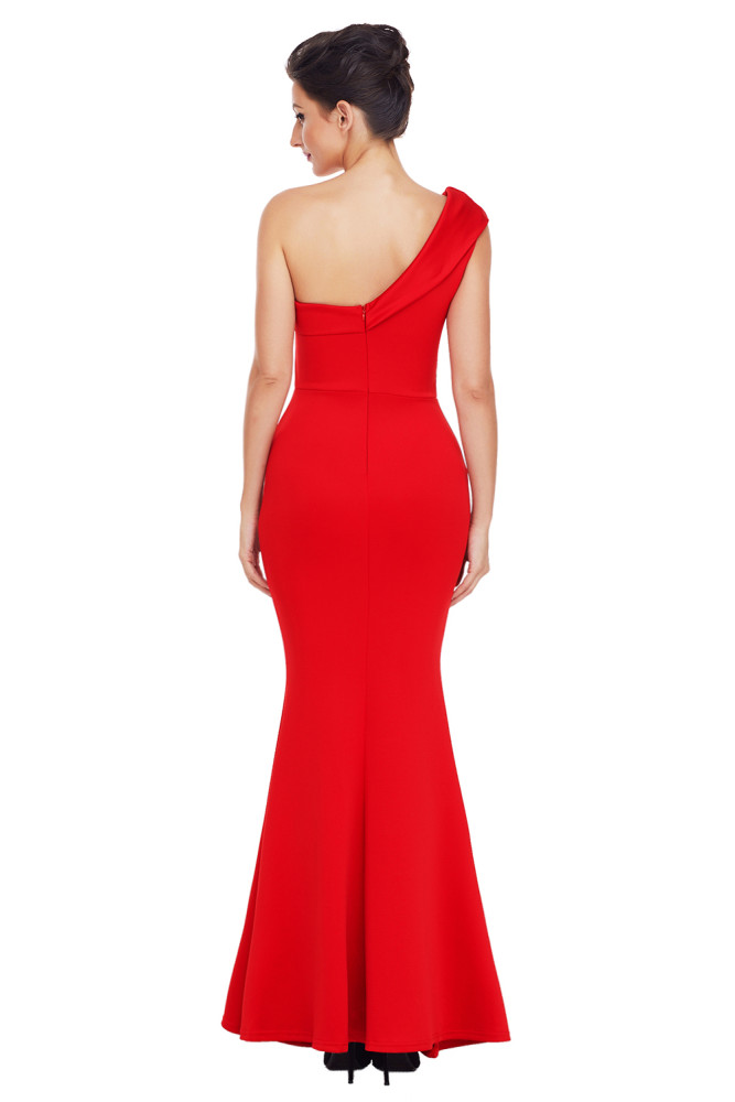 Red Sexy One Shoulder Ponti Gown