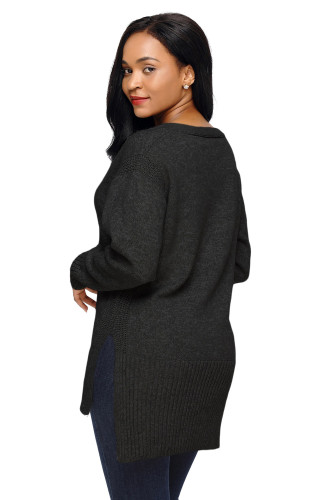 Black Deep V Neck Crisscross Knit Sweater