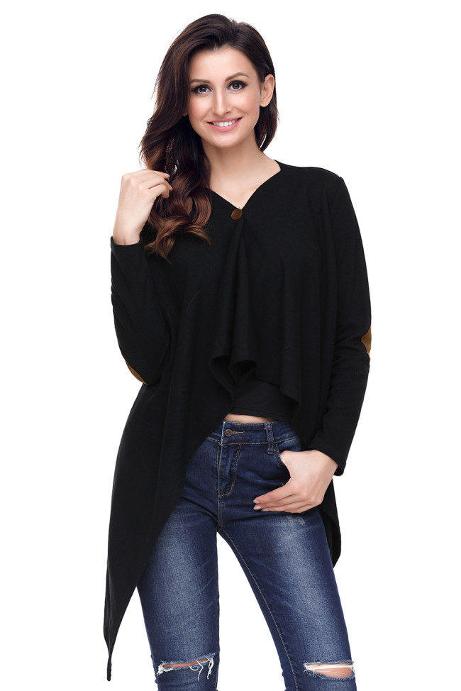 Black Elbow Patch Women Cardigan