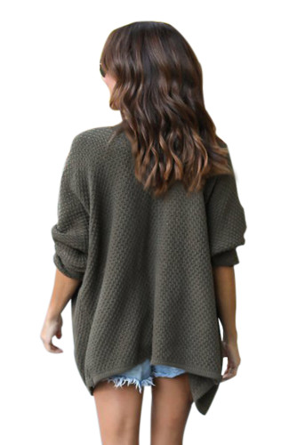 Army Green Windy Morning Waffle Cardigan