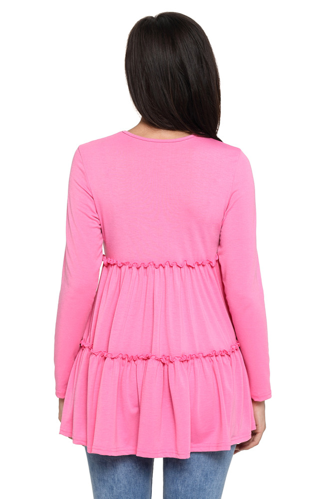 Pink Long Sleeve Layered Babydoll Tunic
