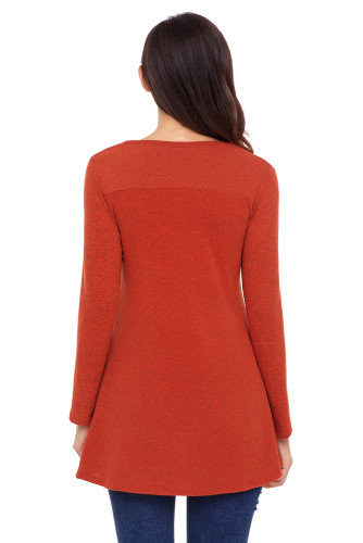 Rust Red Button Side Long Sleeve Swingy Tunic