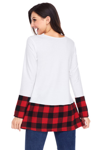 Gold Sequin Christmas Reindeer White Tunic with Plaid Detail