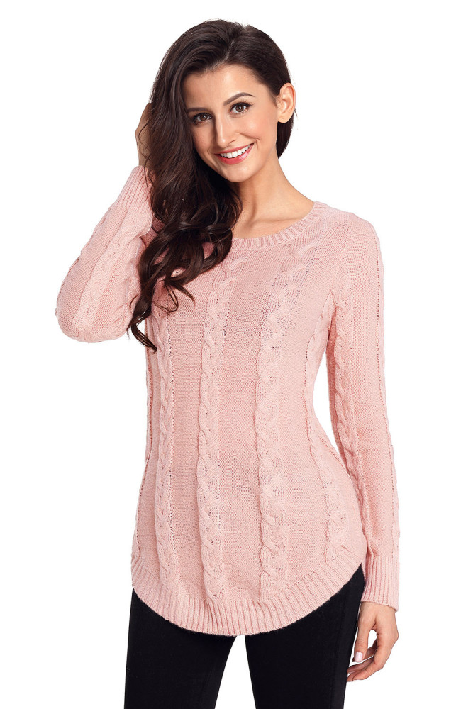 Pink Cable Knit Fall Winter Sweater