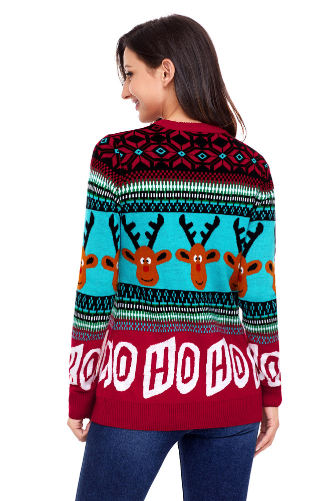 Cartoon Reindeer HO HO HO Christmas Sweater