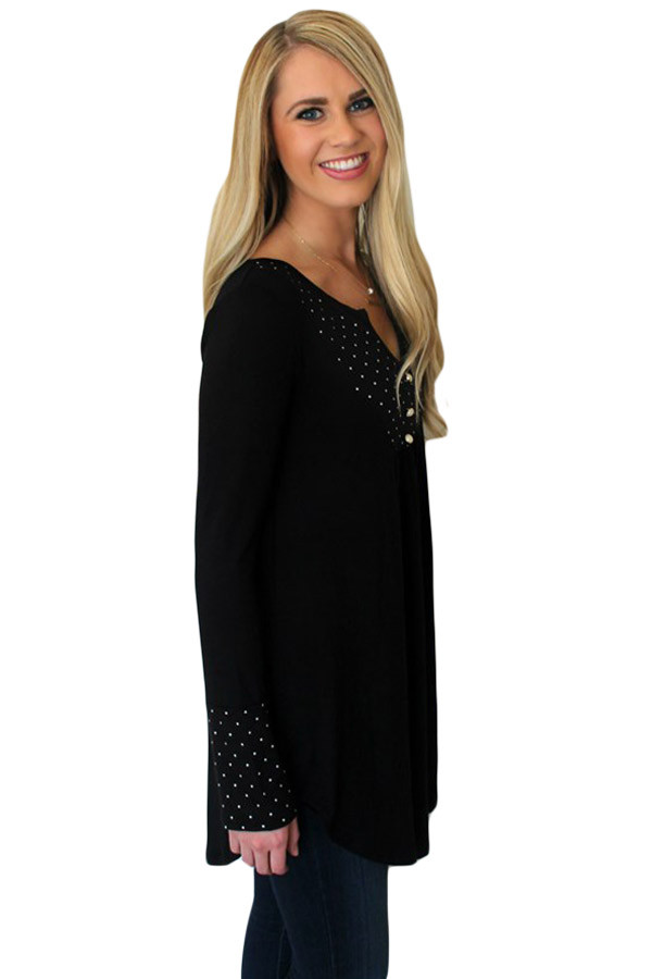 Black Polka Dot Peasant Tunic
