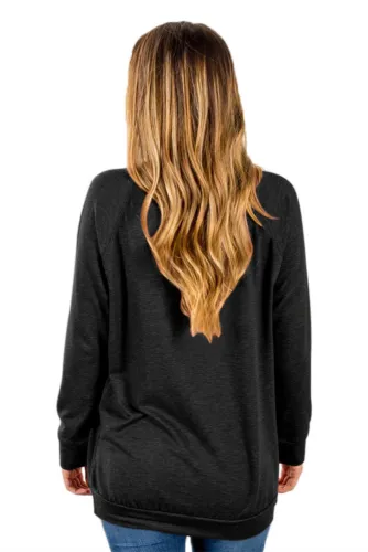 Black Contrast Stripes Pullover Sweatshirt