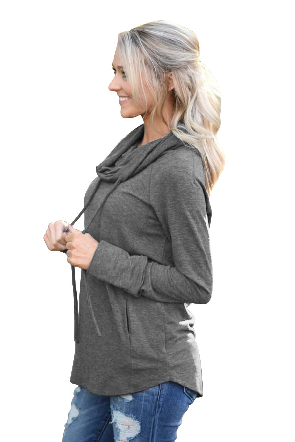 Charcoal Drawstring Cowl Neck Sweatshirt