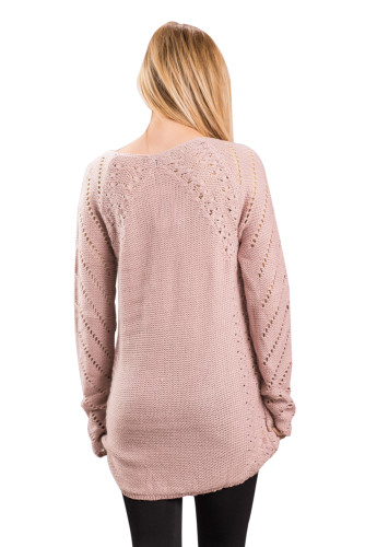 Blush Open Knit Sleeve Cutout V Neck Sweater