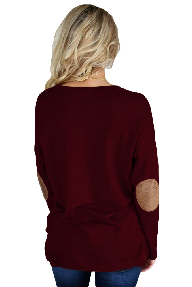 Burgundy Elbow Patch Sweatshirt