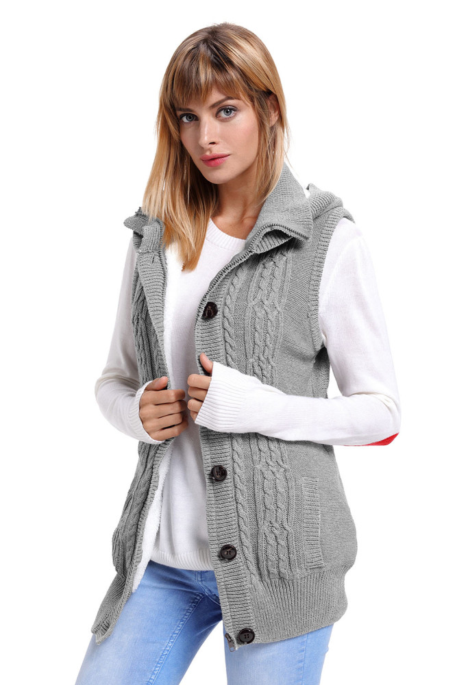 Grey Cable Knit Hooded Sweater Vest