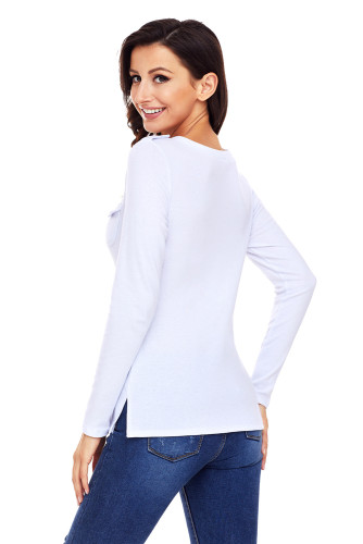 White Button Long Sleeve Top with Pockets
