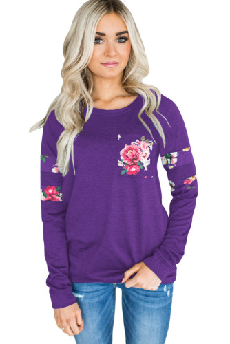 Floral Patch Accent Purple Sweatshirt