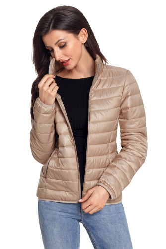Khaki High Neck Quilted Cotton Jacket