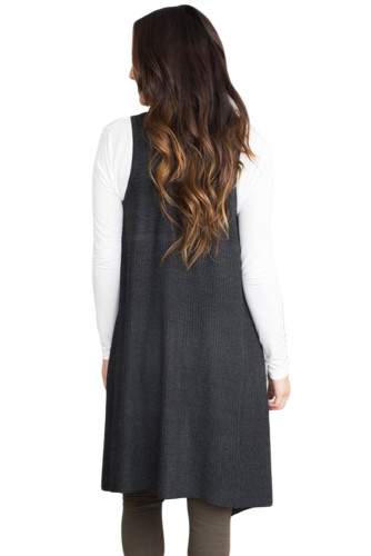 Black Pocket Long Cardigan Vest