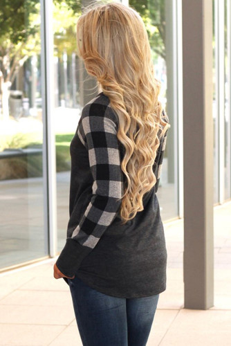Monochrome Plaid Sleeve Charcoal Top