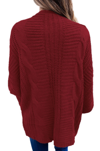Burgundy Ribbed Cuffs Dolman Sleeved Cardigan