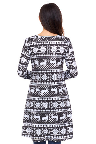 Geometric Snowflake Black Long Sleeve Christmas Dress