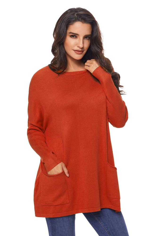 Orange Oversize Fit Pocket Sweater Tunic