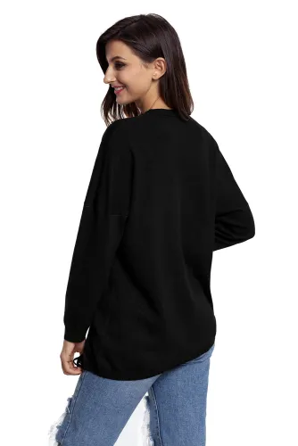 Black Lace Up Side Lightweight Sweater