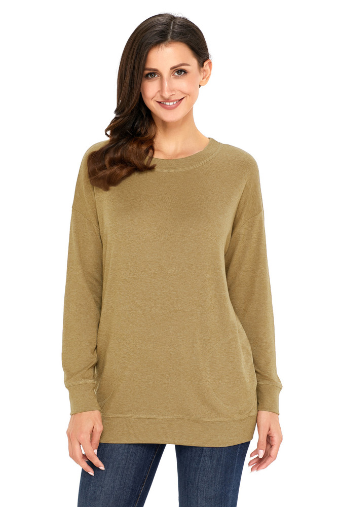 Olive Casual Pocket Style Long Sleeve Sweatshirt