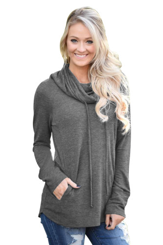 Charcoal Drawstring Cowl Neck Sweatshirt