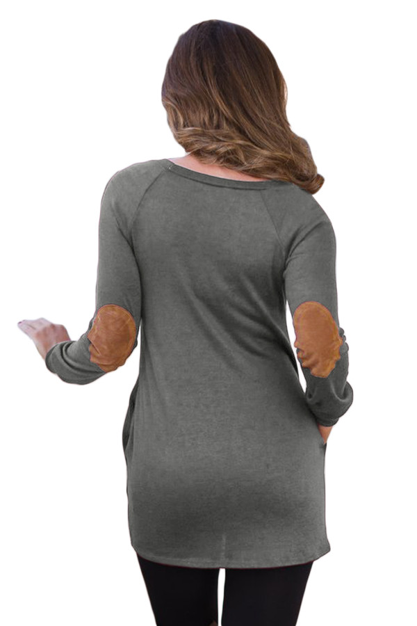 Black Button and Suede Accent Tunic Top