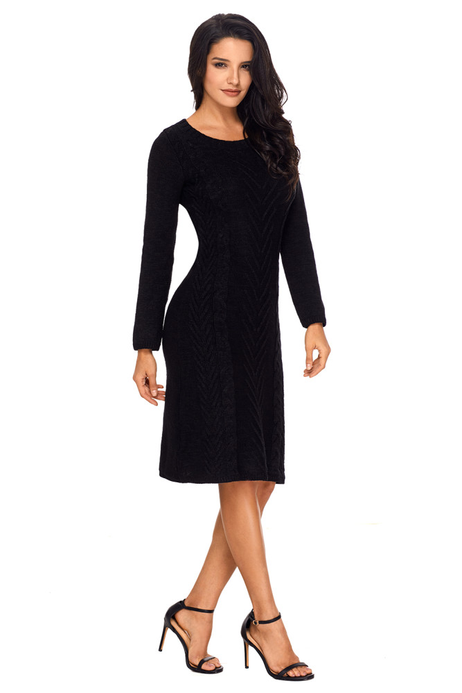 Black Womens Hand Knitted Sweater Dress