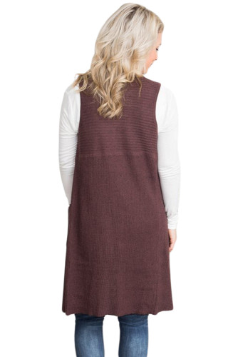 Coffee Pocket Long Cardigan Vest