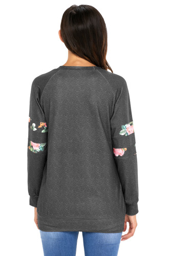 Floral Patch Accent Gray Sweatshirt
