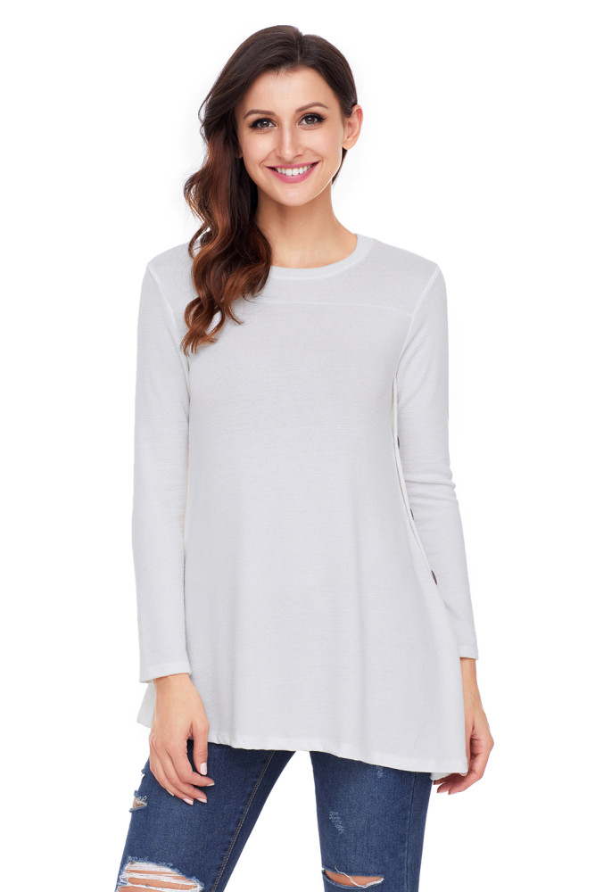 White Button Side Long Sleeve Swingy Tunic