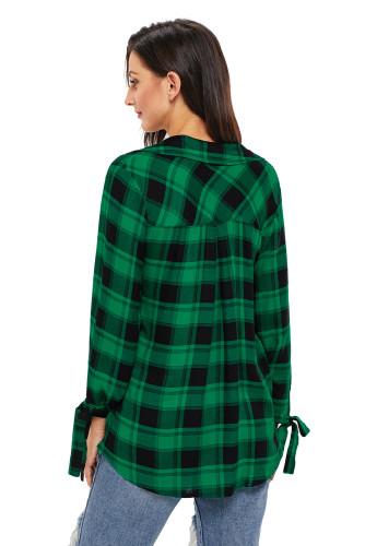 Green Black Plaid Drape Top