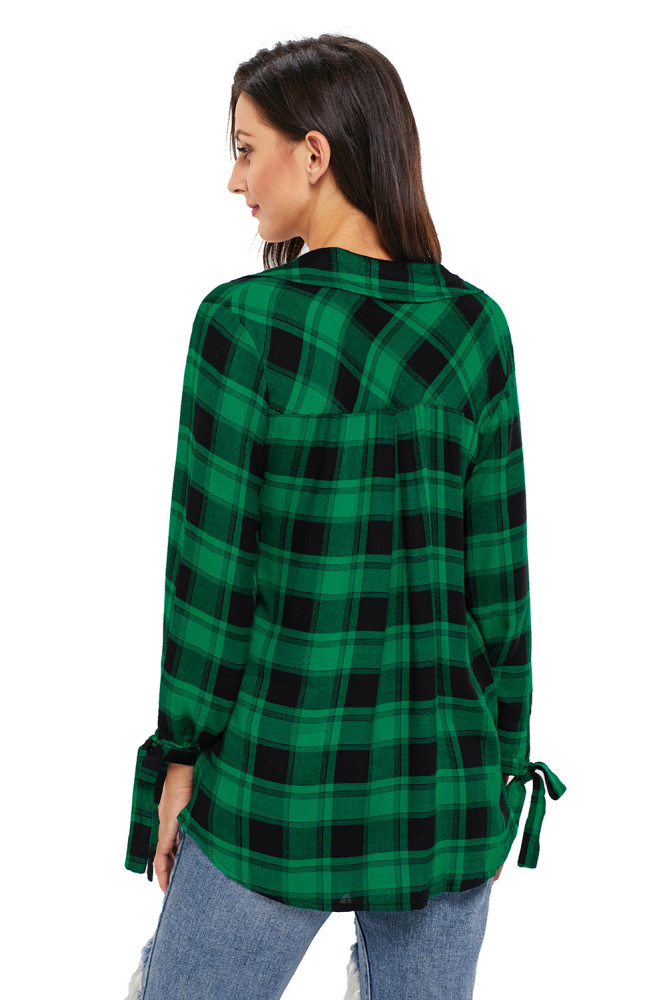 Green Black Plaid Drape Top