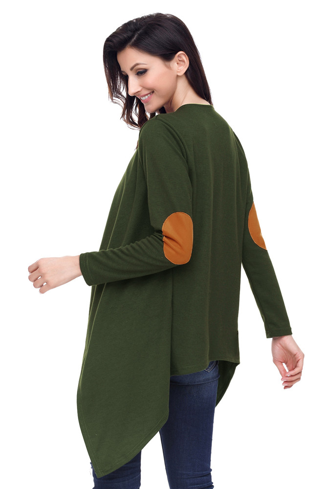 Army Green Elbow Patch Women Cardigan