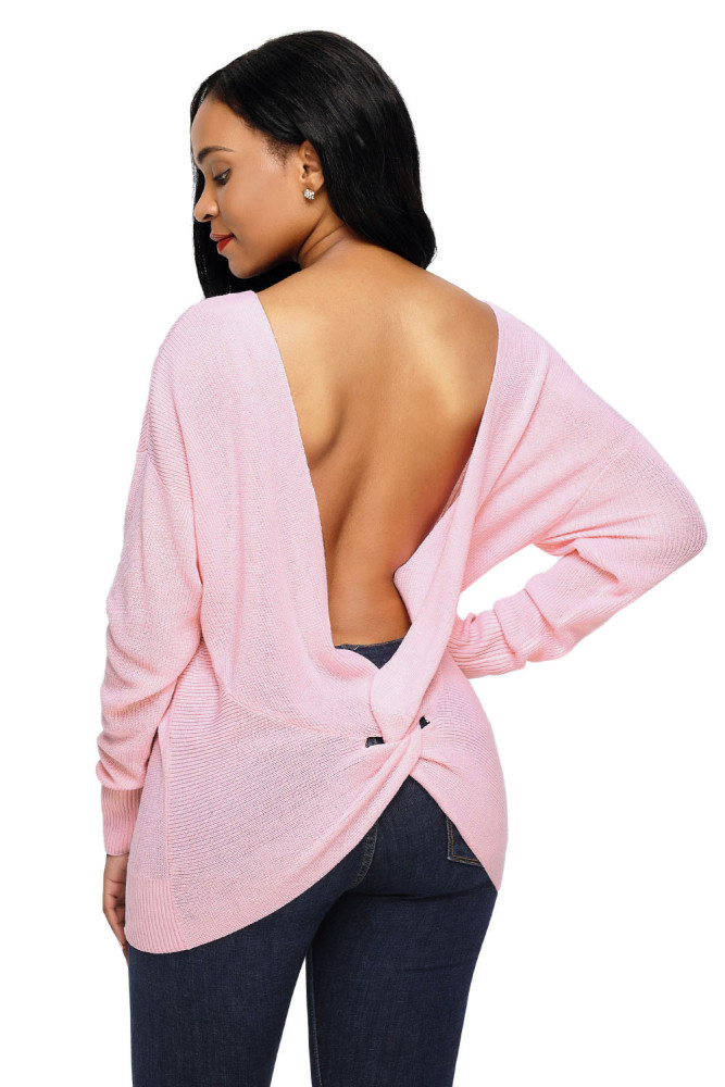 Pink Knit Sweater with Twist Back Detail