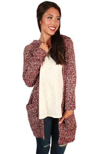 Heathered Red Long Sleeve Hooded Long Cardigan