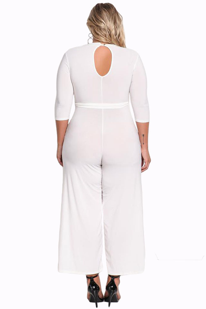 White Plus Size Cut Out Wide Legged Jumpsuit