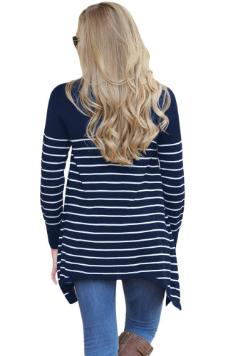 Navy Striped Knit Pullover Sweater Top