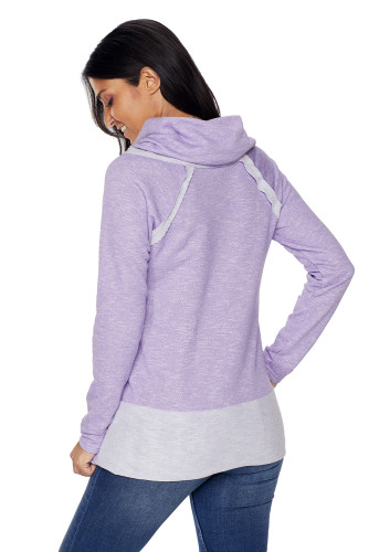 Violet Raw Edge Cowl Neck Pullover Sweatshirt