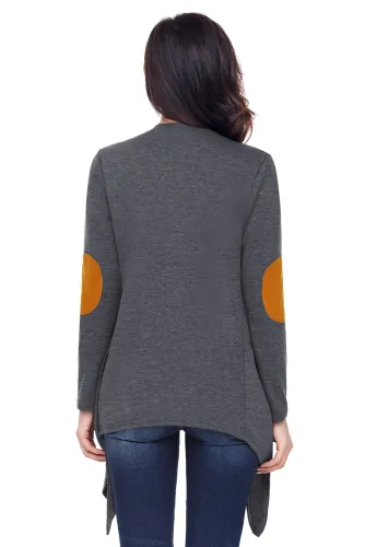 Gray Elbow Patch Women Cardigan